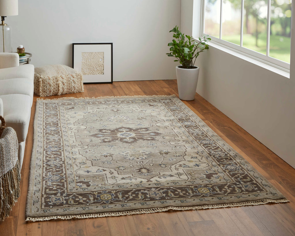 Ustad Traditional Persian Gray Taupe Blue Area Rug (5'6" x 8'6")