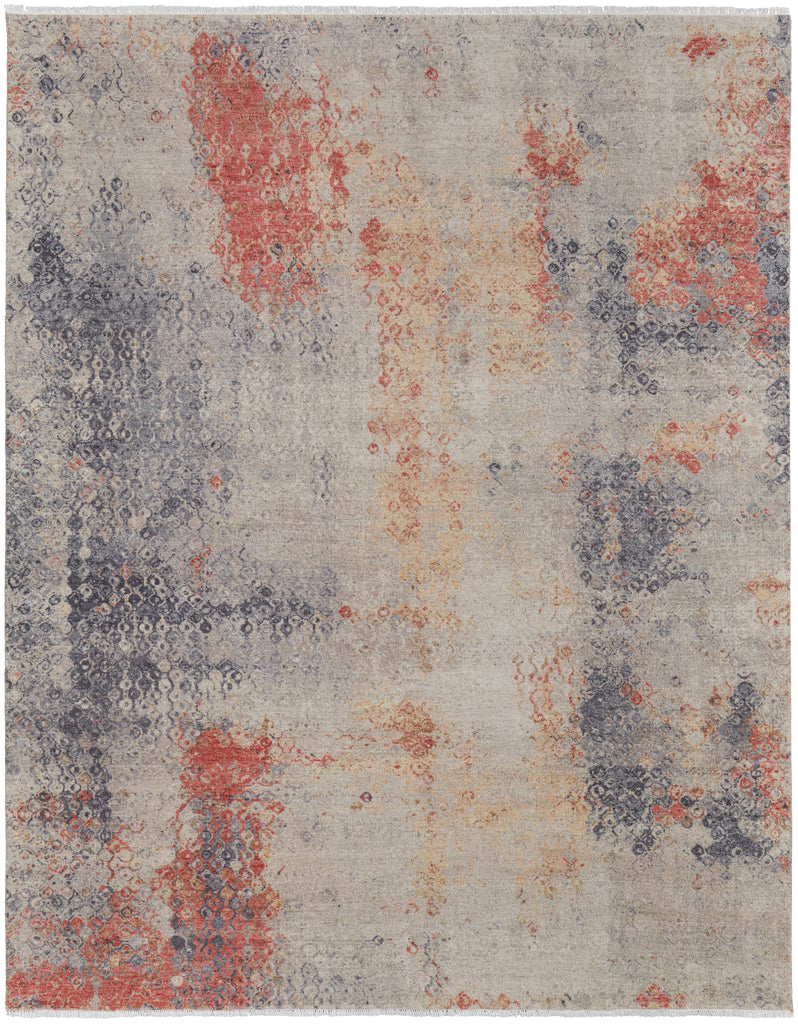 Riplee Modern Distressed Ivory Blue Red Area Rug (11'6" x 15')