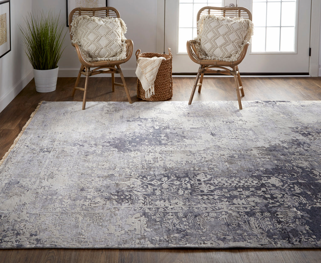 Brynn Transitional Distressed Gray Ivory Silver Area Rug (11'6" x 15')