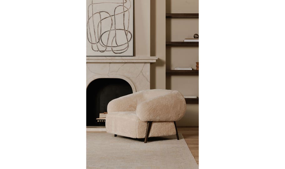 Devlin Lounge Chair, Cream Faux Fur