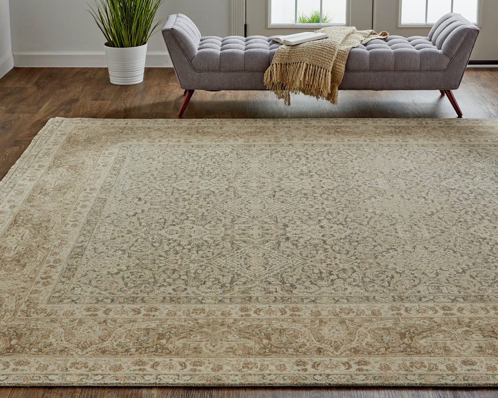 Zander Transitional Damask Tan Brown Area Rug (2' x 3')