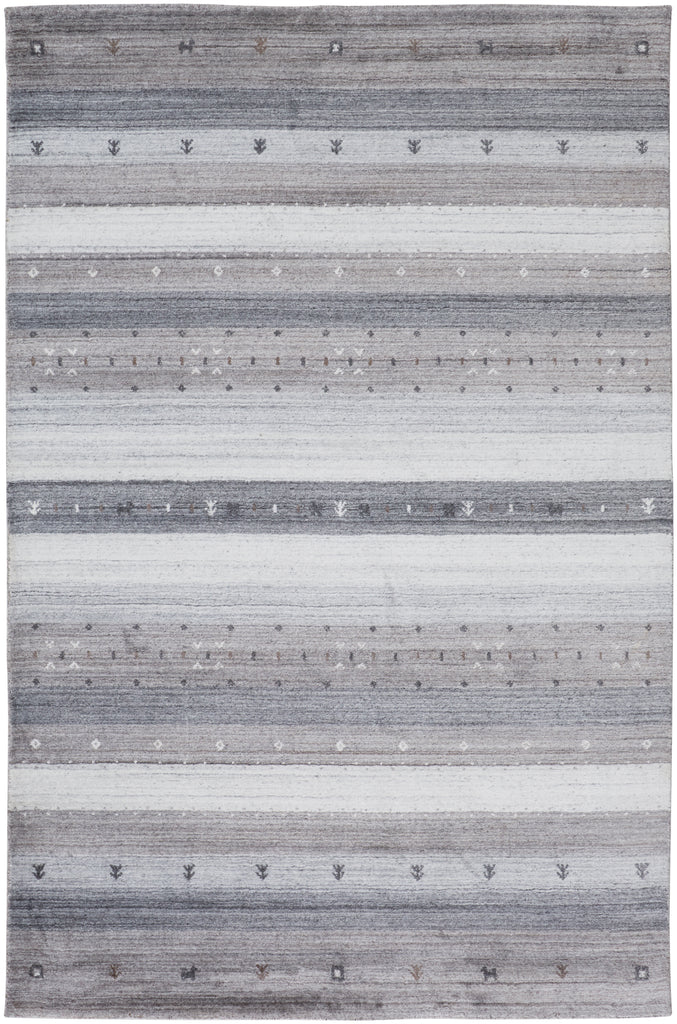 Legacy Transitional Stripes Gray Silver Black Area Rug (7'9" x 9'9")