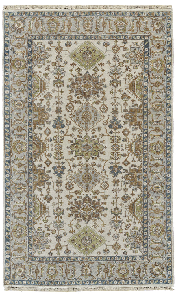 Namche Transitional Damask Gray Green Ivory Area Rug (7'9" x 9'9")