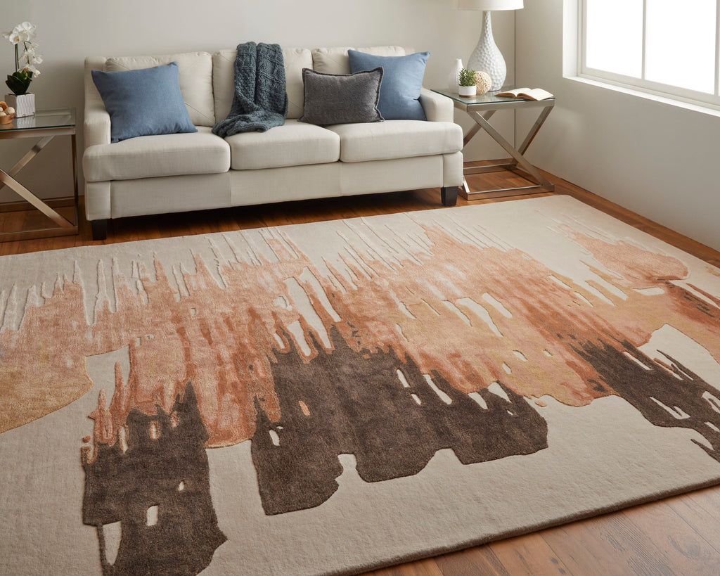 Anya Transitional Abstract Red Brown Orange Area Rug (9' x 12')