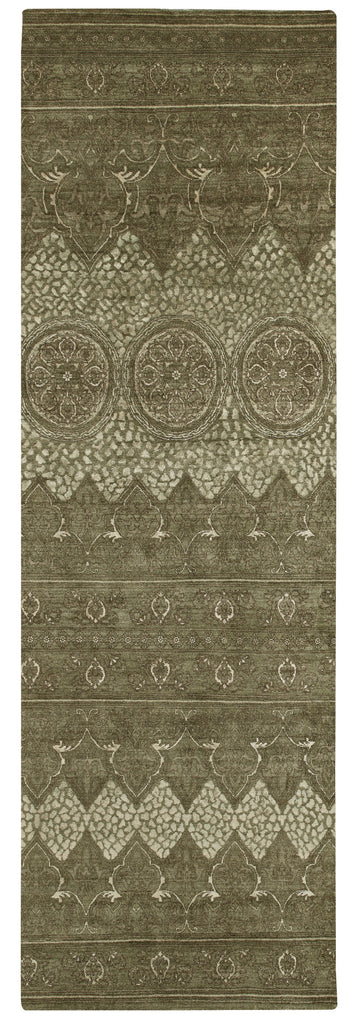 Anchala Traditional Damask Green Tan Area Rug (2'6" x 8')