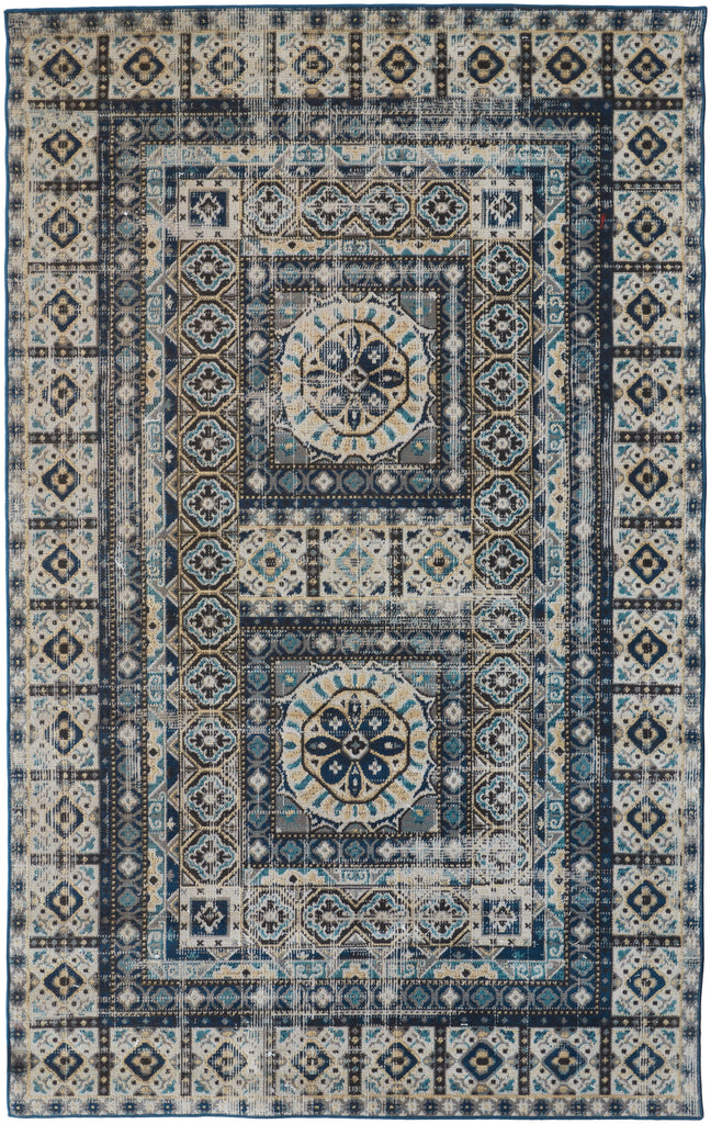 Nolan Transitional Medallion Ivory Tan Blue Area Rug (6'5" x 9'6")