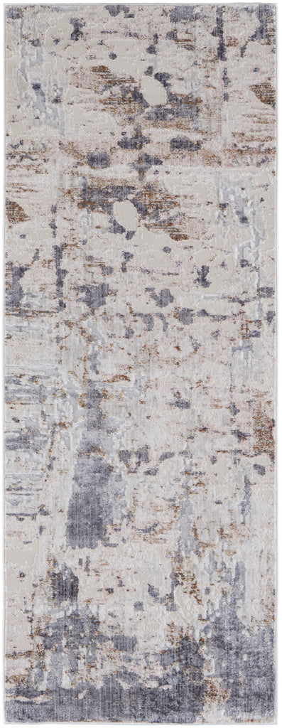 Laina Transitional Abstract Ivory Gray Blue Area Rug (3' x 12')