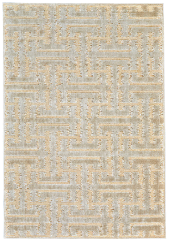 Saphir Zam Modern Geometric Tan Taupe Gray Area Rug (1'9" x 2'10")