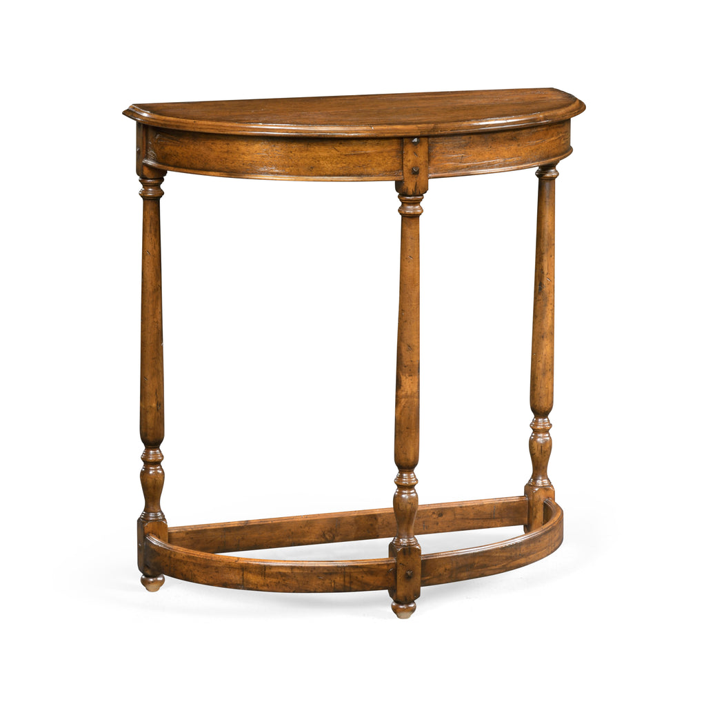 Casually Country Walnut Demilune Console Table