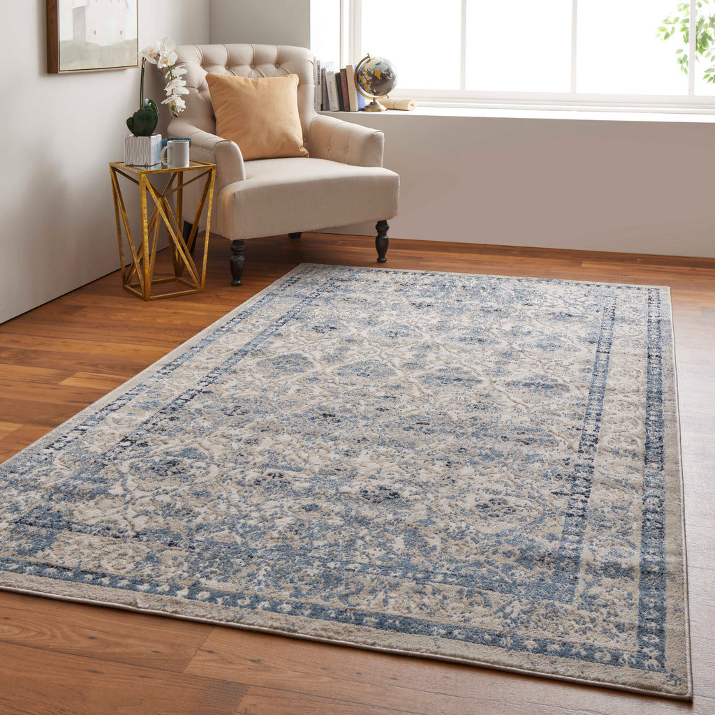 Camellia Transitional Diamond Blue Ivory Area Rug (8' x 10')