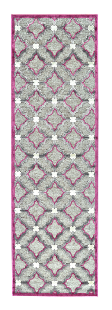 Saphir Rubus Modern Geometric Taupe Gray Purple Area Rug (2'6" x 8')