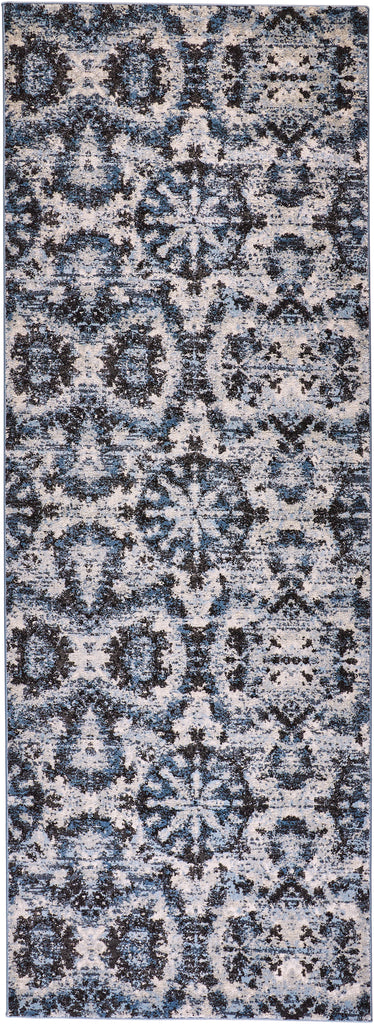 Ainsley Traditional Ikat Blue Black Ivory Area Rug (2'10" x 7'10")