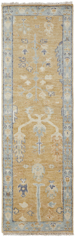 Carrington Traditional Oriental Gold Blue Gray Area Rug (8'6" x 11'6")