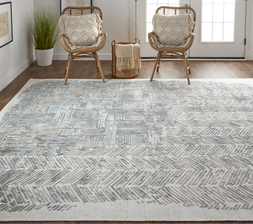 Elias Modern Abstract Green Blue Ivory Area Rug (8' x 10')