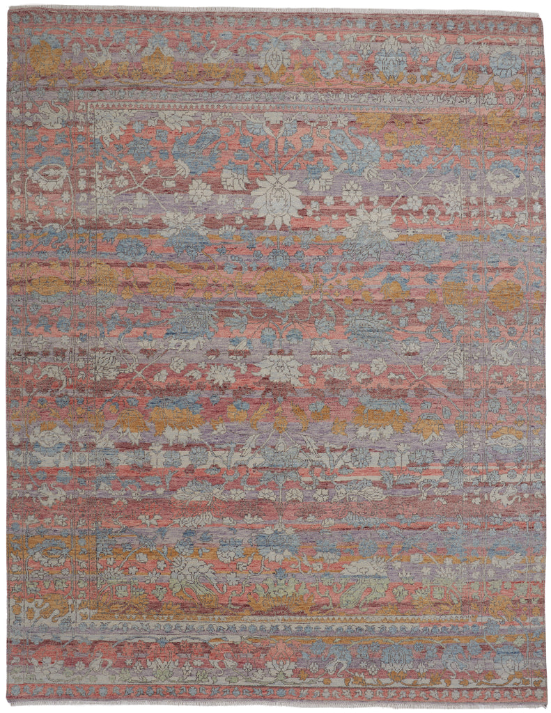 Mariell Transitional Damask Pink Orange Gray Area Rug (2' x 3')