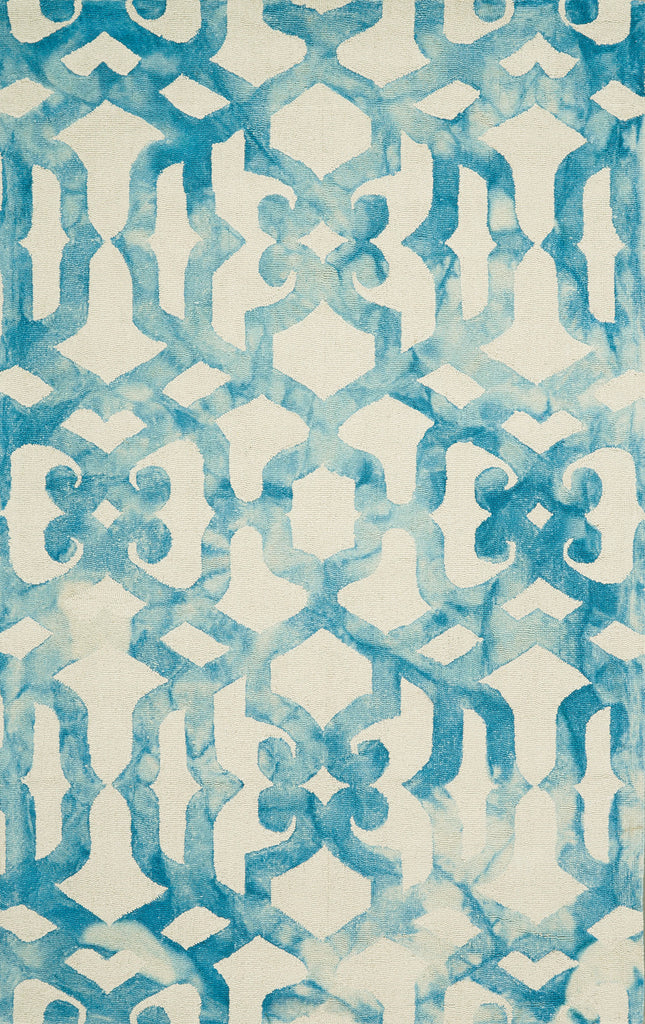 Lorrain Modern Trellis Lattice Ivory Blue Green Area Rug (5' x 8')