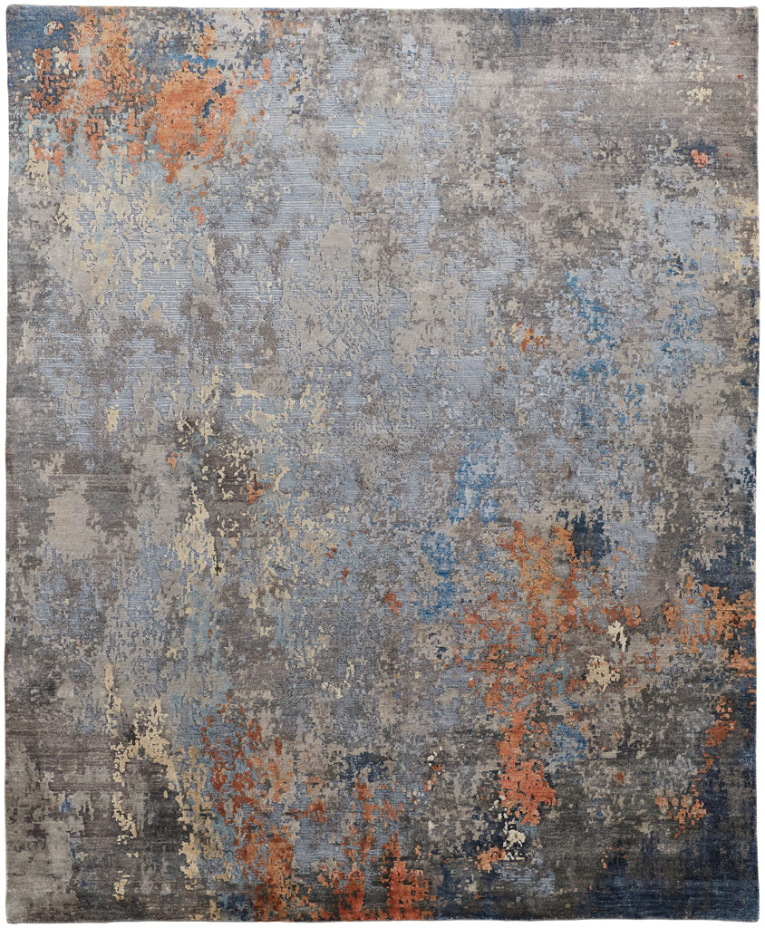 Gia Modern Abstract Blue Taupe Orange Area Rug (2' x 3')