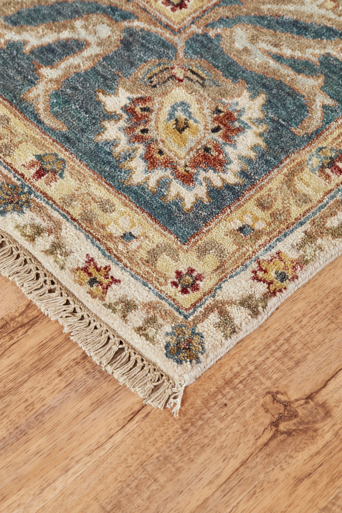 Bhatia Traditional Oriental Ivory Blue Yellow Area Rug (7'9" x 9'9")