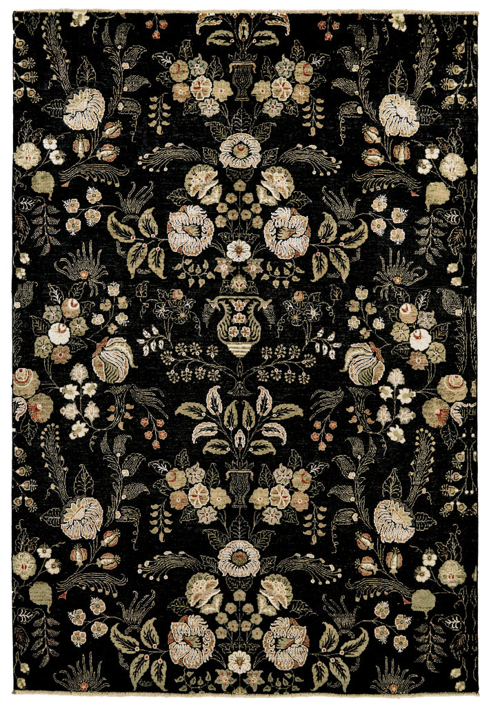 Mata Hari Transitional Damask Black White Red Area Rug (7'9" x 9'9")