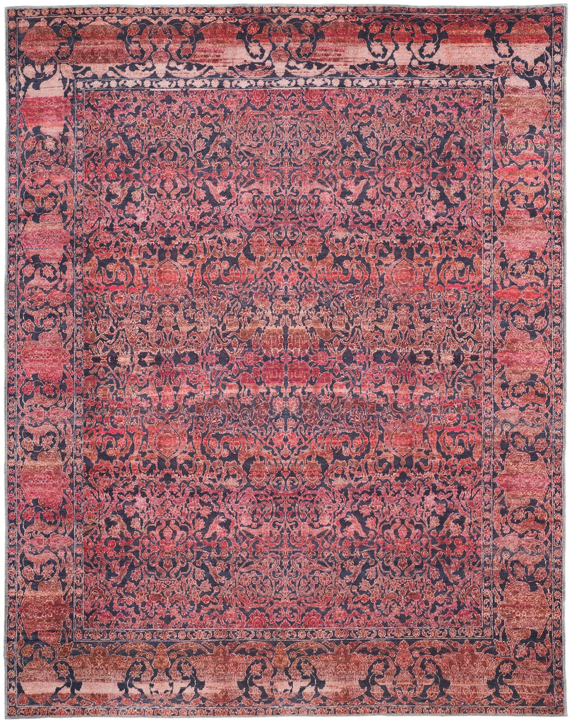 Voss Transitional Damask Orange Red Gray Area Rug (8'10" x 12')