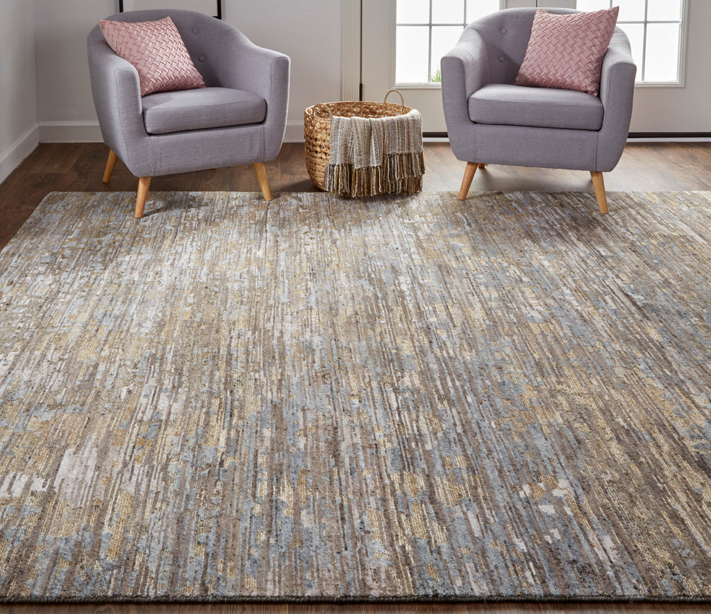 Conroe Modern Abstract Brown Gray Area Rug (9'6" x 13'6")