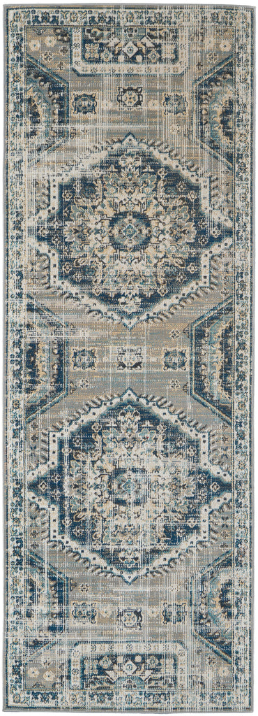 Nolan Transitional Medallion Blue Ivory Area Rug (2'10" x 7'10")