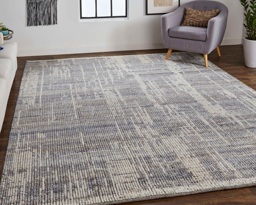 Alford Modern Abstract Gray Ivory Taupe Area Rug (5'6" x 8'6")