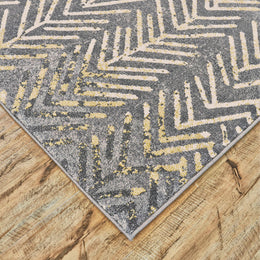 Bleecker Modern Chevron Gray Yellow White Area Rug (2'10" x 7'10")