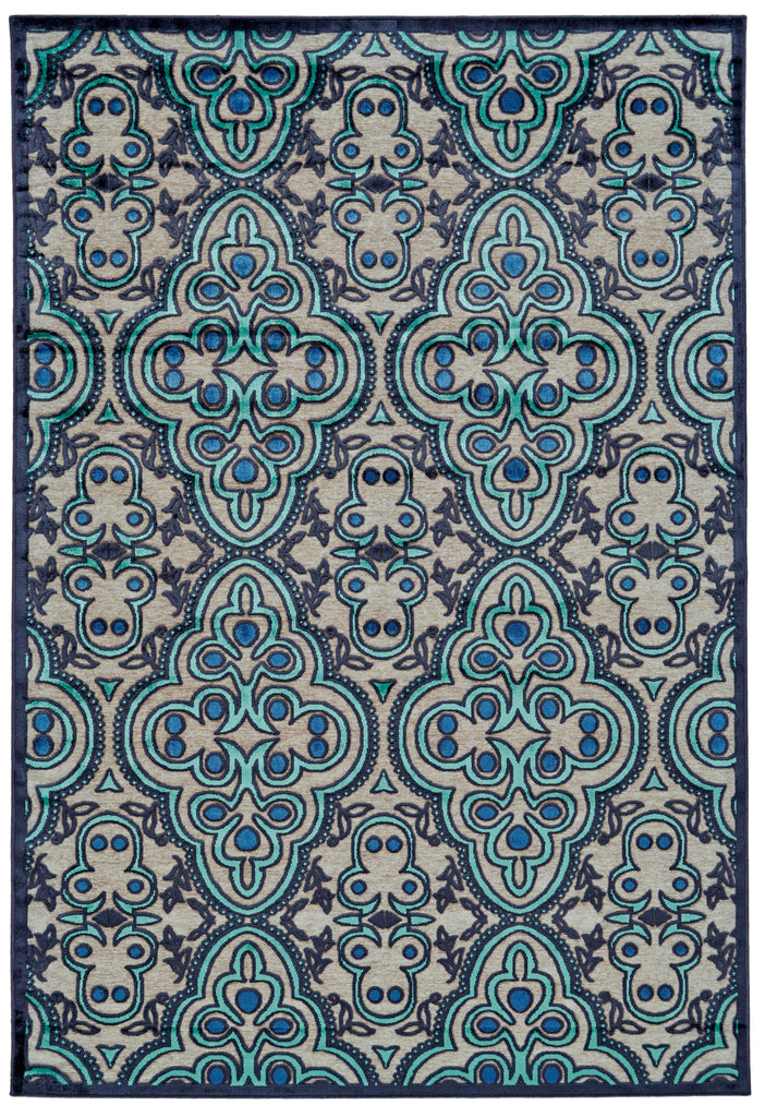 Saphir Callo Modern Damask Tan Taupe Blue Area Rug (7'6" x 10'6")