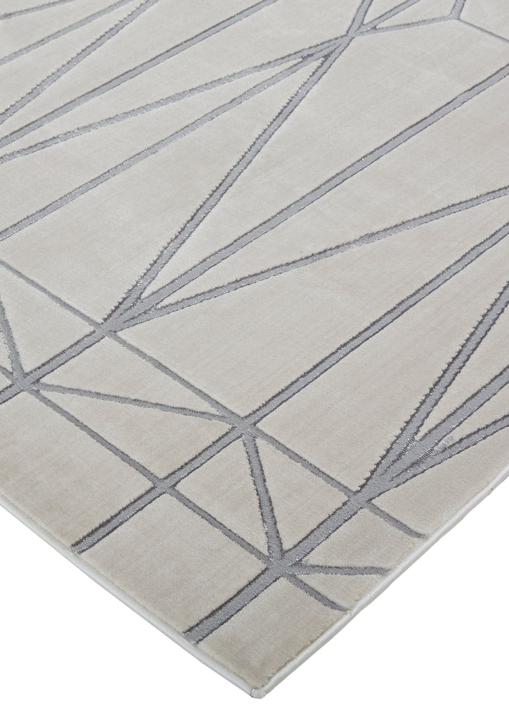 Micah Modern Geometric White Silver Gray Area Rug (8' x 10')