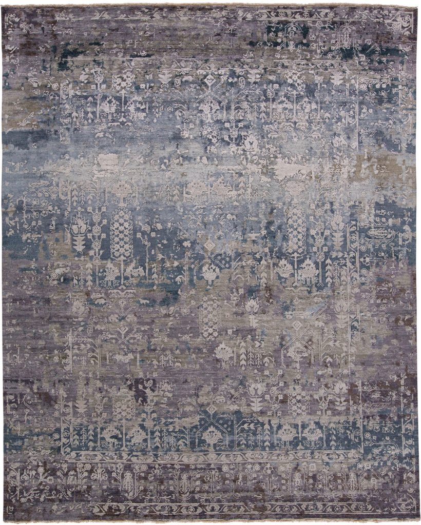 Brynn Transitional Distressed Taupe Blue Ivory Area Rug (2' x 3')