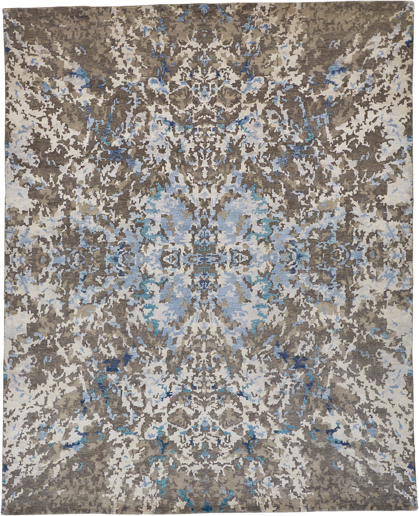 Lor Modern Abstract Taupe Ivory Blue Area Rug (2' x 3')