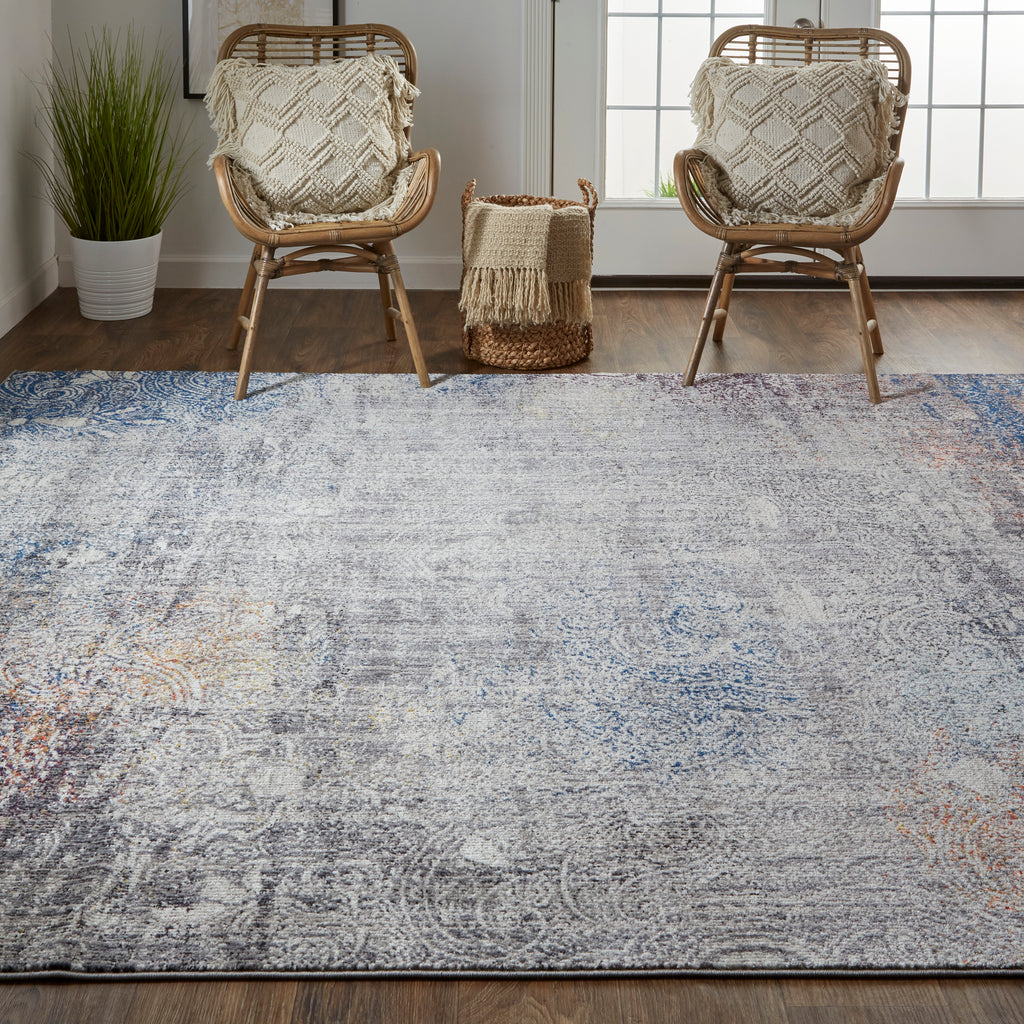 Bellini Transitional Damask Taupe Blue Ivory Area Rug (9'2" x 12'4")