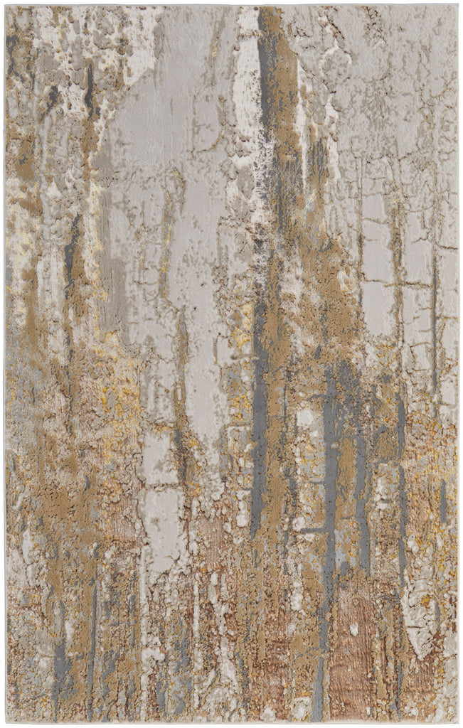 Aura Modern Abstract Ivory Gold Brown Area Rug (13' x 20')