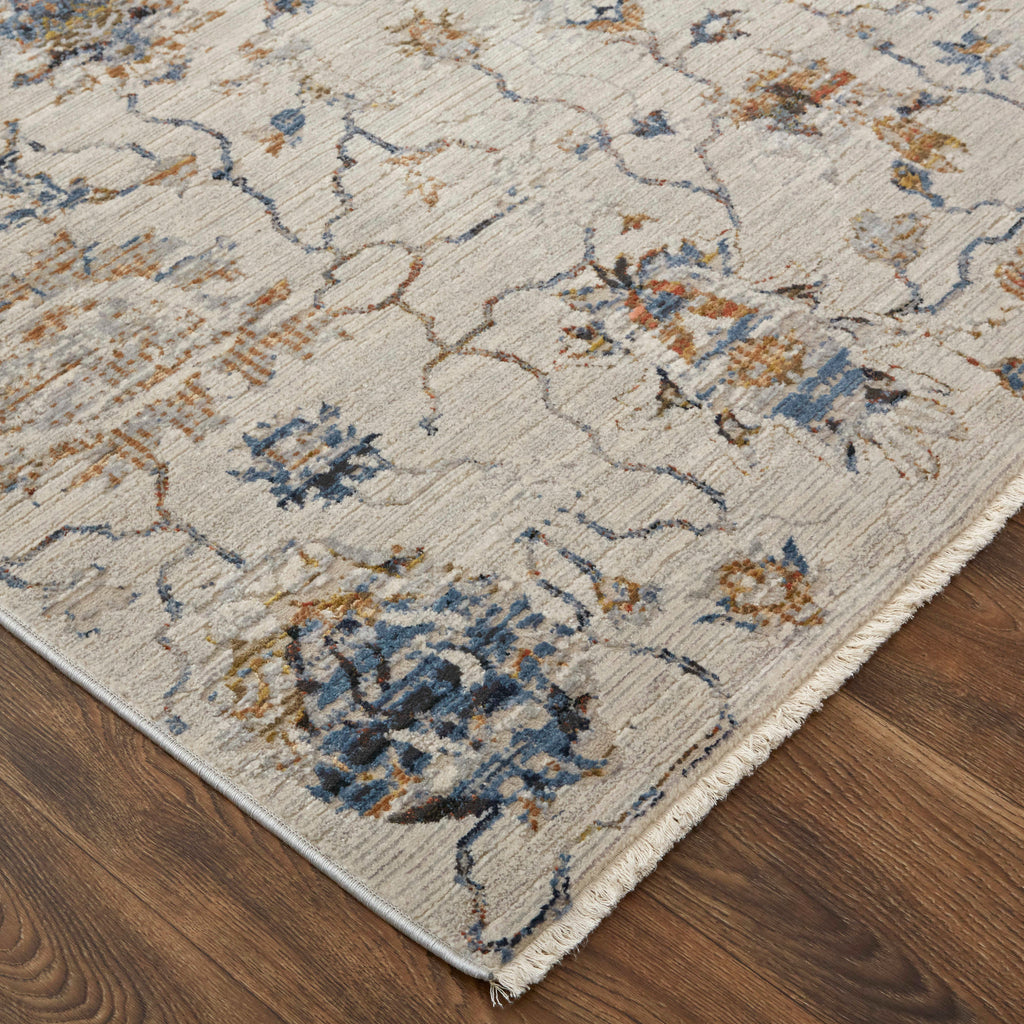 Kaia Transitional Floral Botanical Ivory Orange Blue Area Rug (3' x 10')