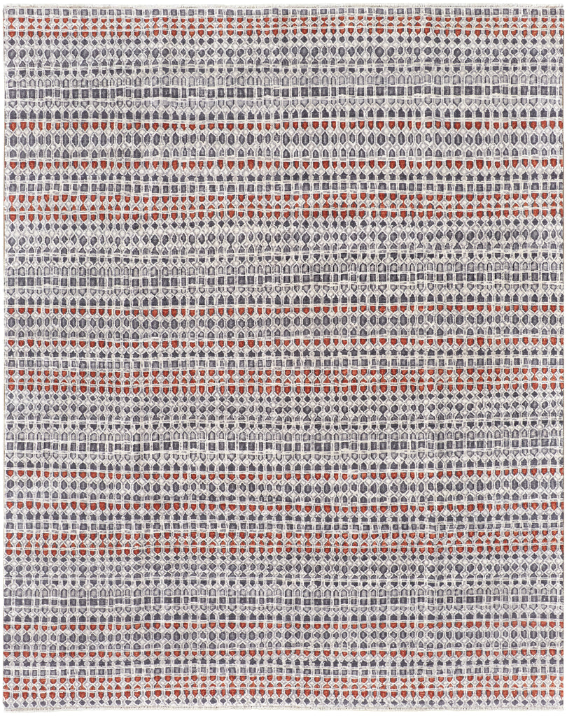 Harmon Transitional Stripes Gray Taupe Red Area Rug (7'9" x 9'9")