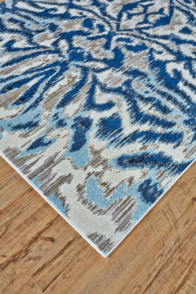 Milton Modern Abstract Blue Taupe Ivory Area Rug (5'3" x 7'6")