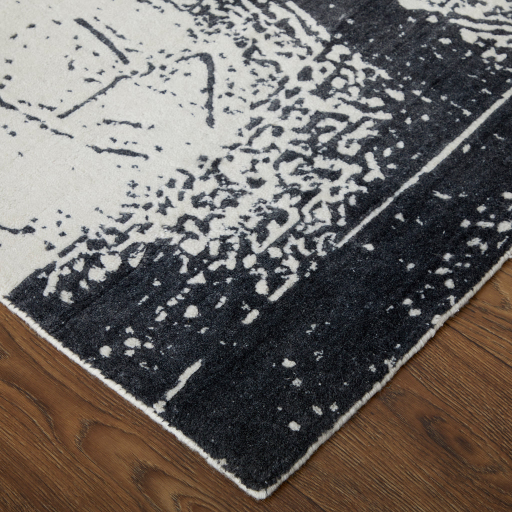 Coda Modern Abstract Black White Area Rug (12' x 15' / Pattern 2)