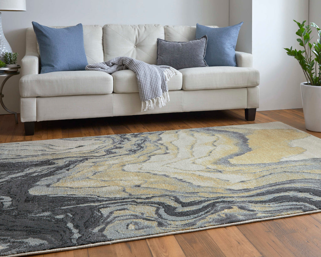 Bleecker Modern Watercolor Gray Yellow Ivory Area Rug (1'8" x 2'10")