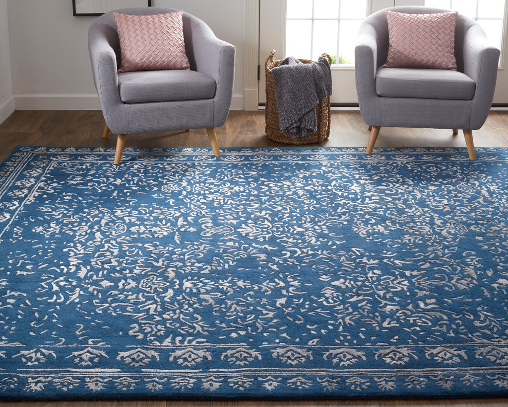 Bella Transitional Oriental Blue Silver Area Rug (8' x 10')