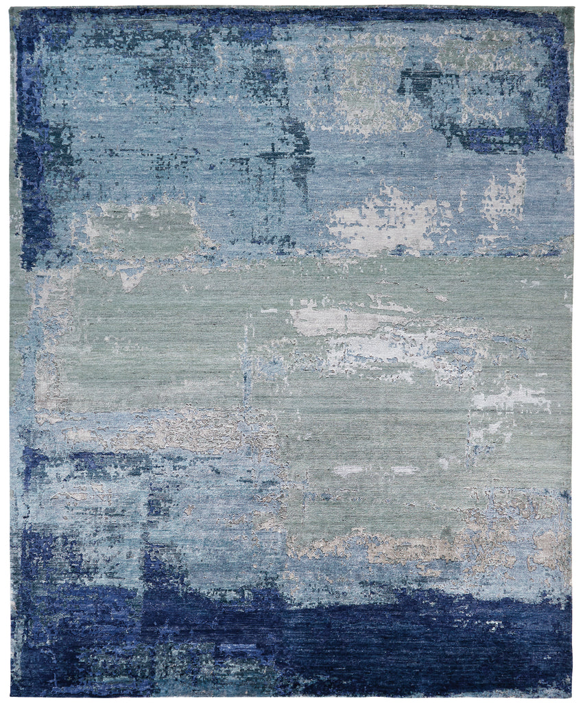 Gemma Modern Abstract Blue Gray Green Area Rug (7'9" x 9'9")