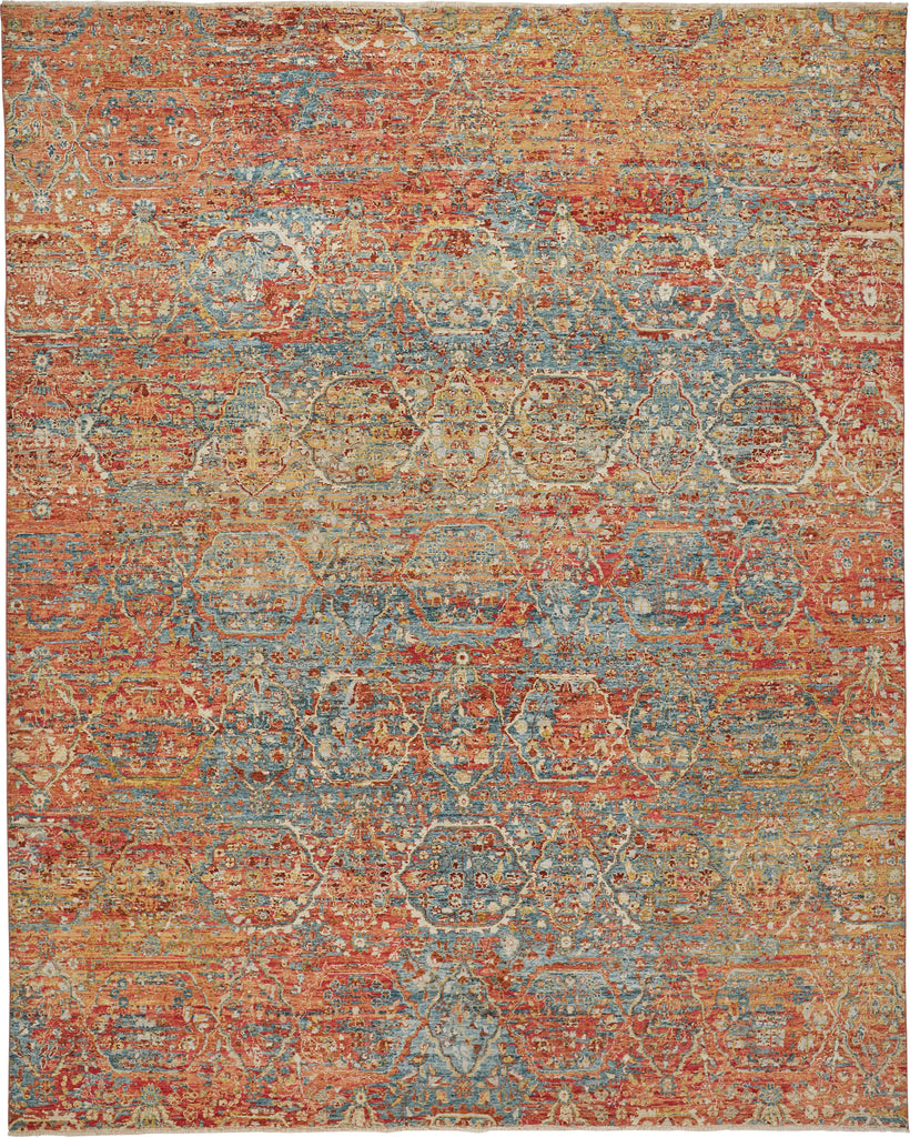 Siena Transitional Distressed Orange Blue Yellow Area Rug (8'6" x 11'6")