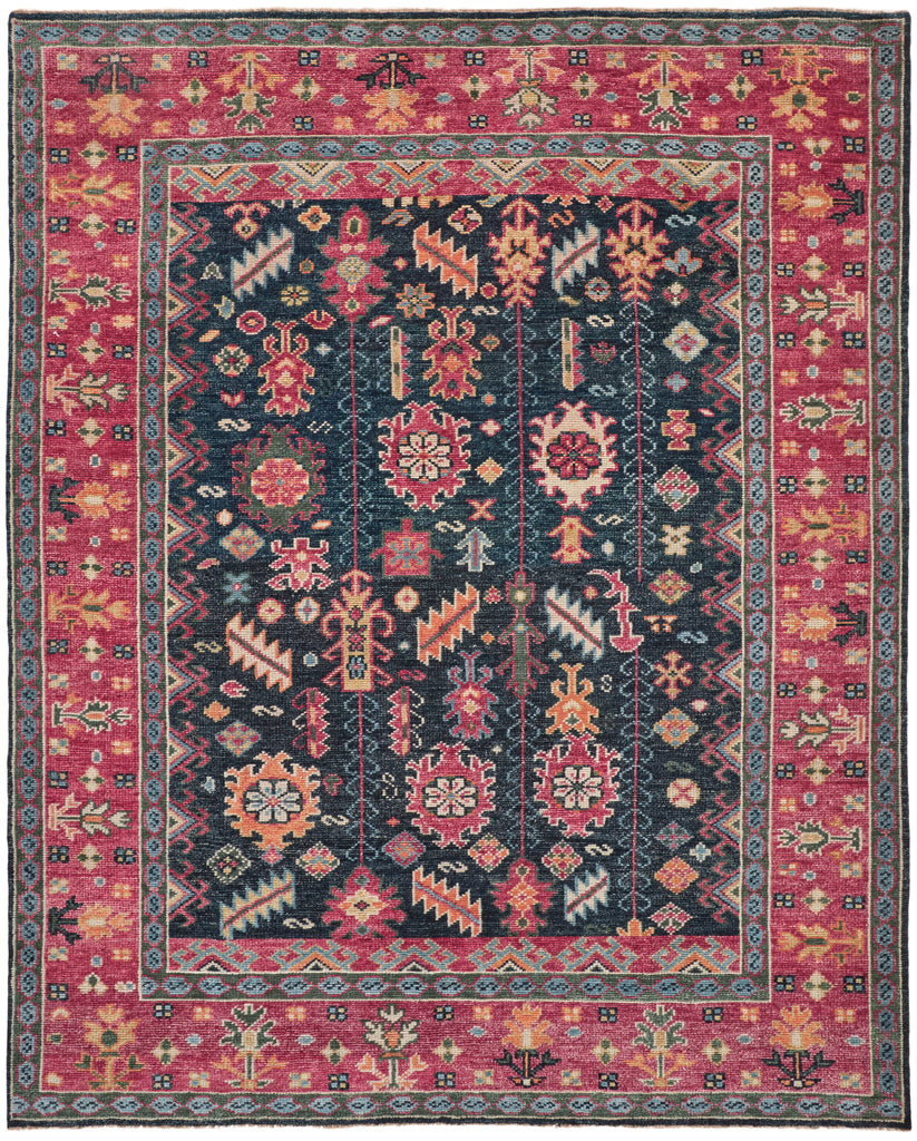 Piraj Traditional Bordered Pink Blue Orange Area Rug (2' x 3')