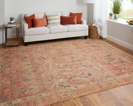 Ronin Transitional Bordered Red Orange Tan Area Rug (8'6" x 11'6")