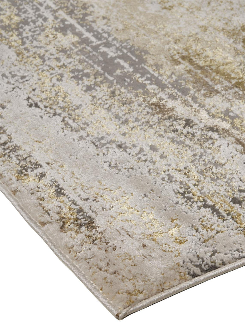 Aura Modern Abstract Gold Gray Ivory Area Rug (5' x 8')