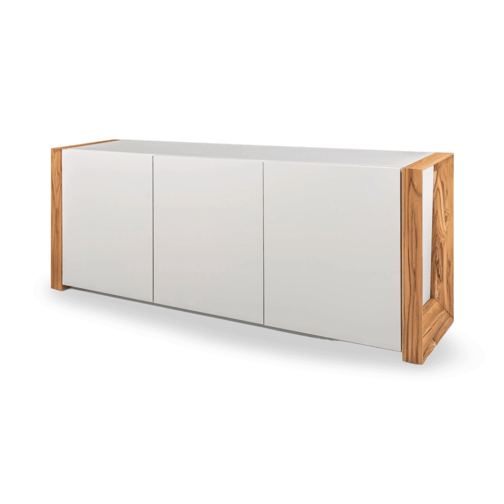 Masp Sideboard in White Finish and Teak End Frames