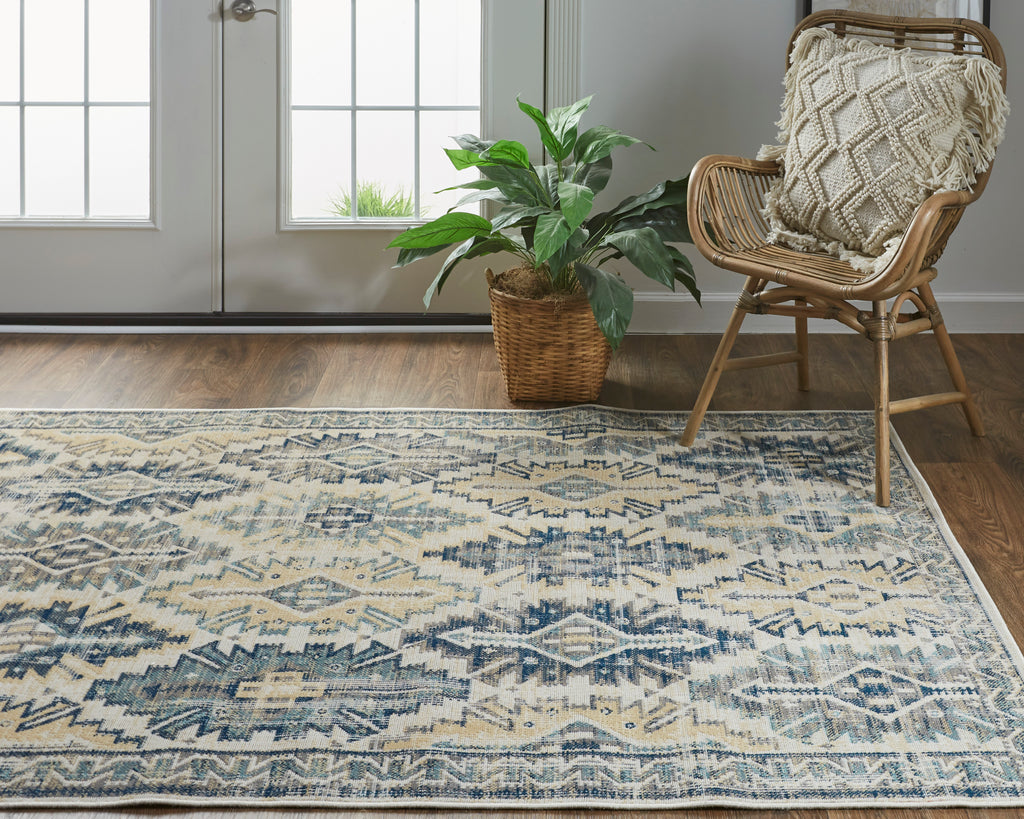 Nolan Transitional Southwestern Green Blue Ivory Area Rug (12'10" x 15')