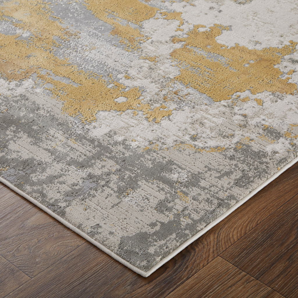 Waldor Modern Abstract Ivory Gold Gray Area Rug (12' x 15')