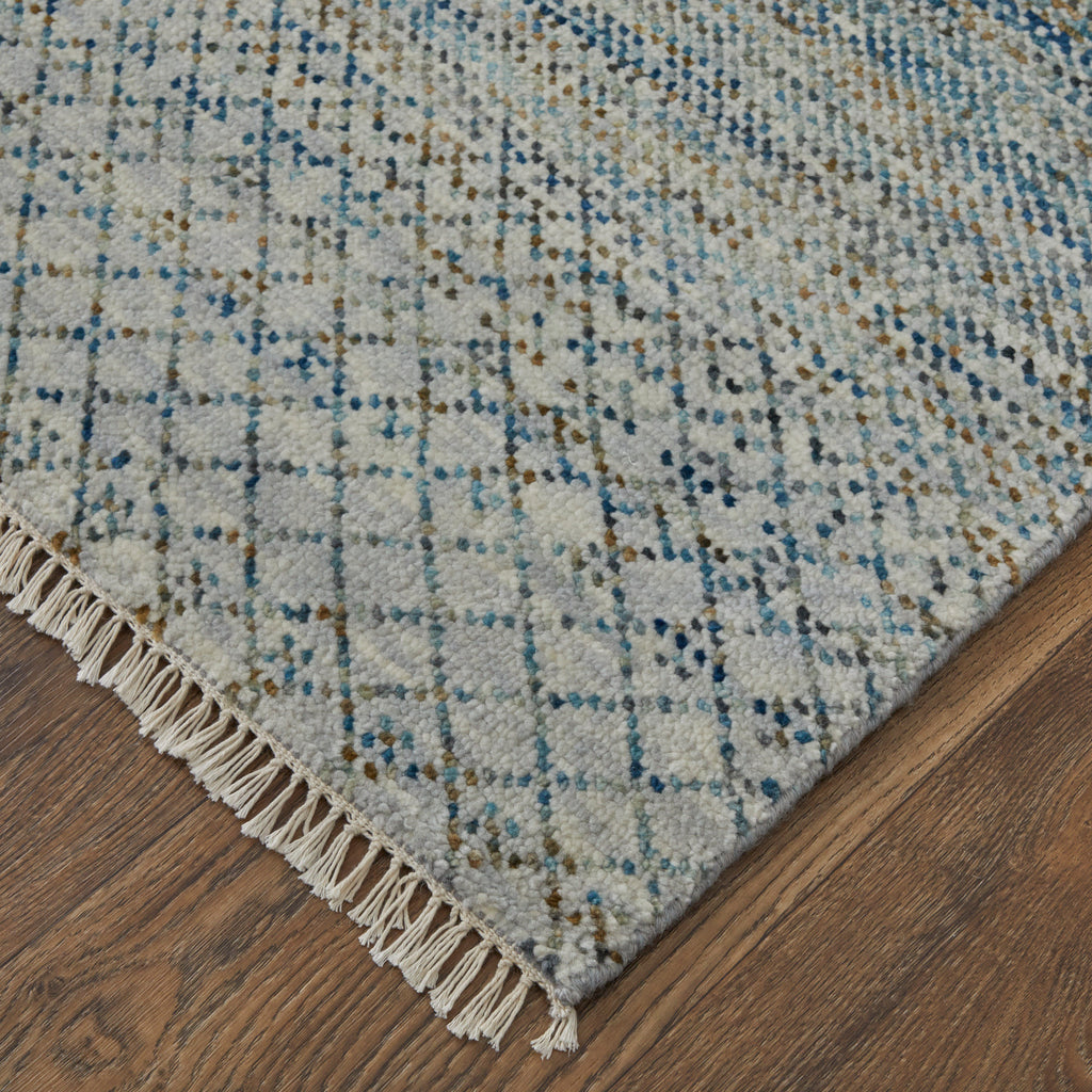 Branson Transitional Solid Blue Ivory Brown Area Rug (8'6" x 11'6")