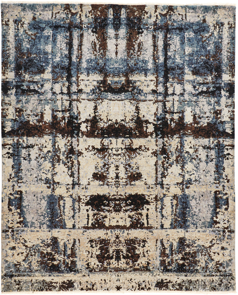 Doshi Transitional Distressed Silver Blue Brown Area Rug (8'6" x 11'6")